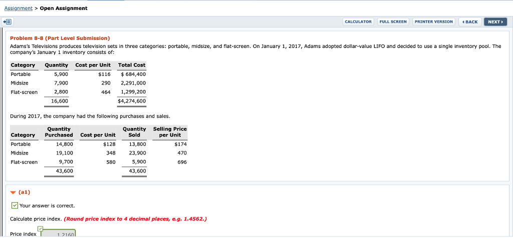  Assignment > Open Assignment CALCULATOR FULL SCREEN PRINTER VERSION BACK NEXT