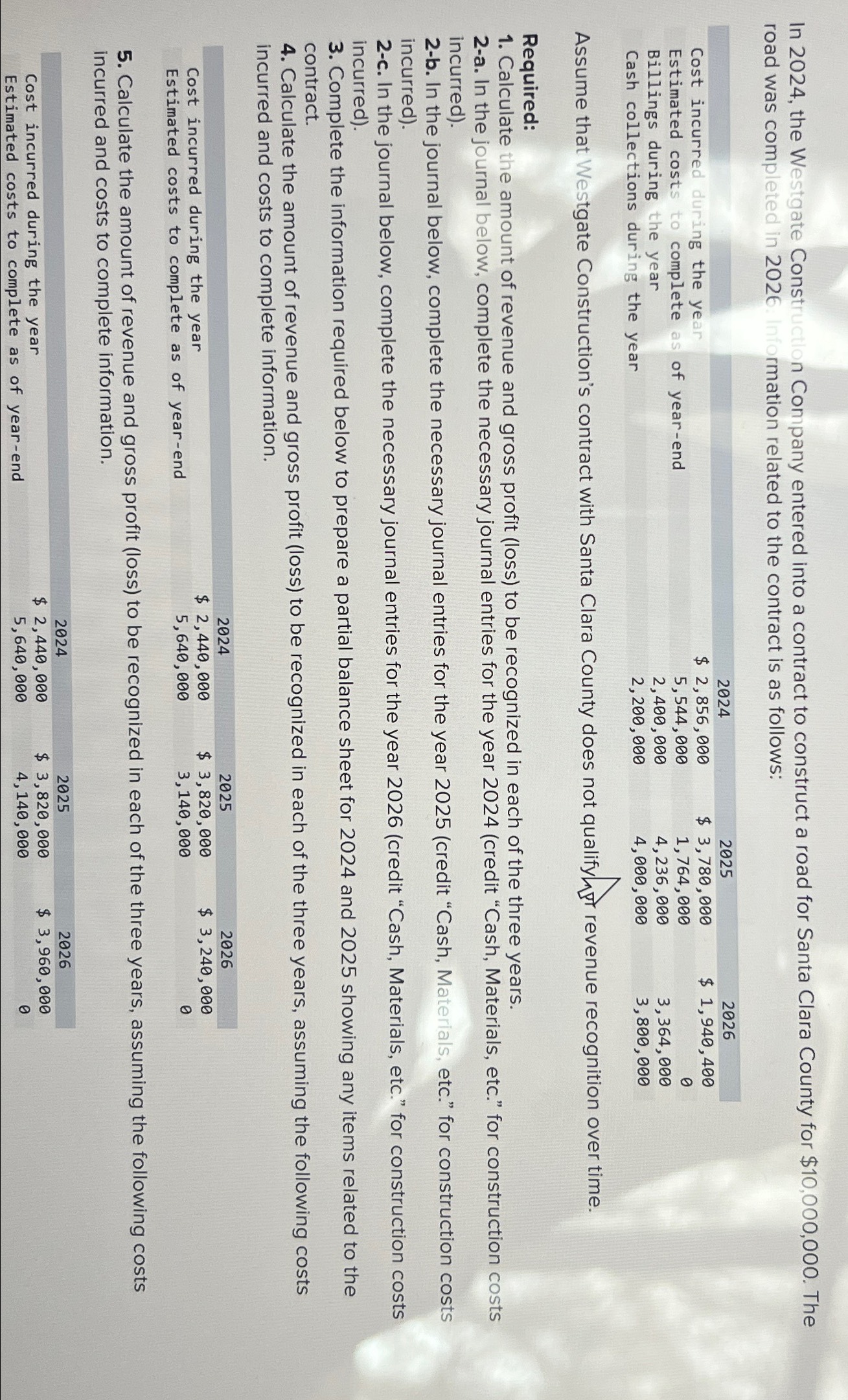  In 2024, the Westgate Const n Company entered into a contract