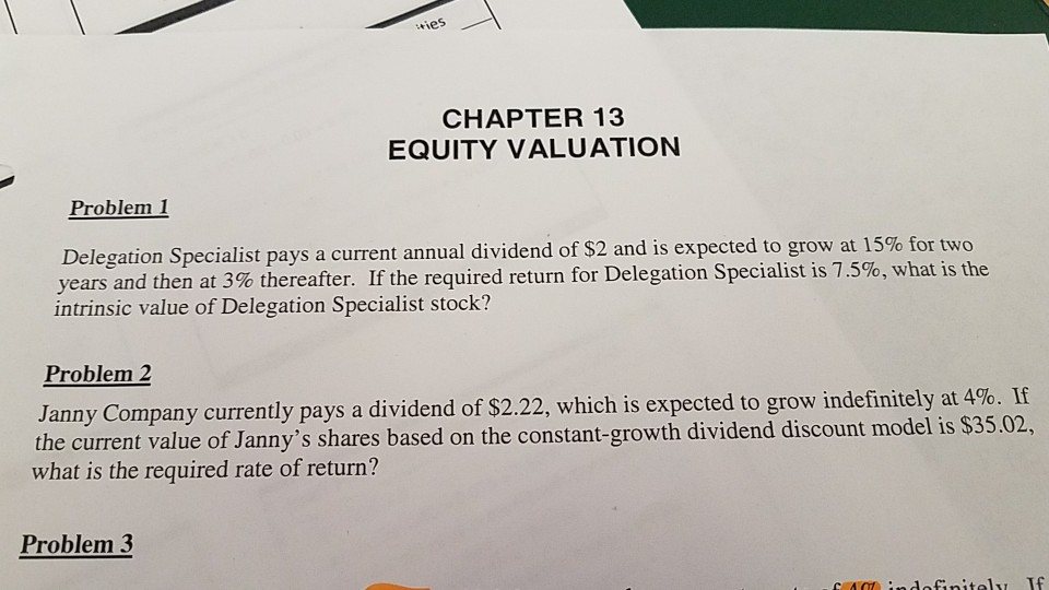 ries CHAPTER 13 EQUITY VALUATION Problem 1 s a current annual