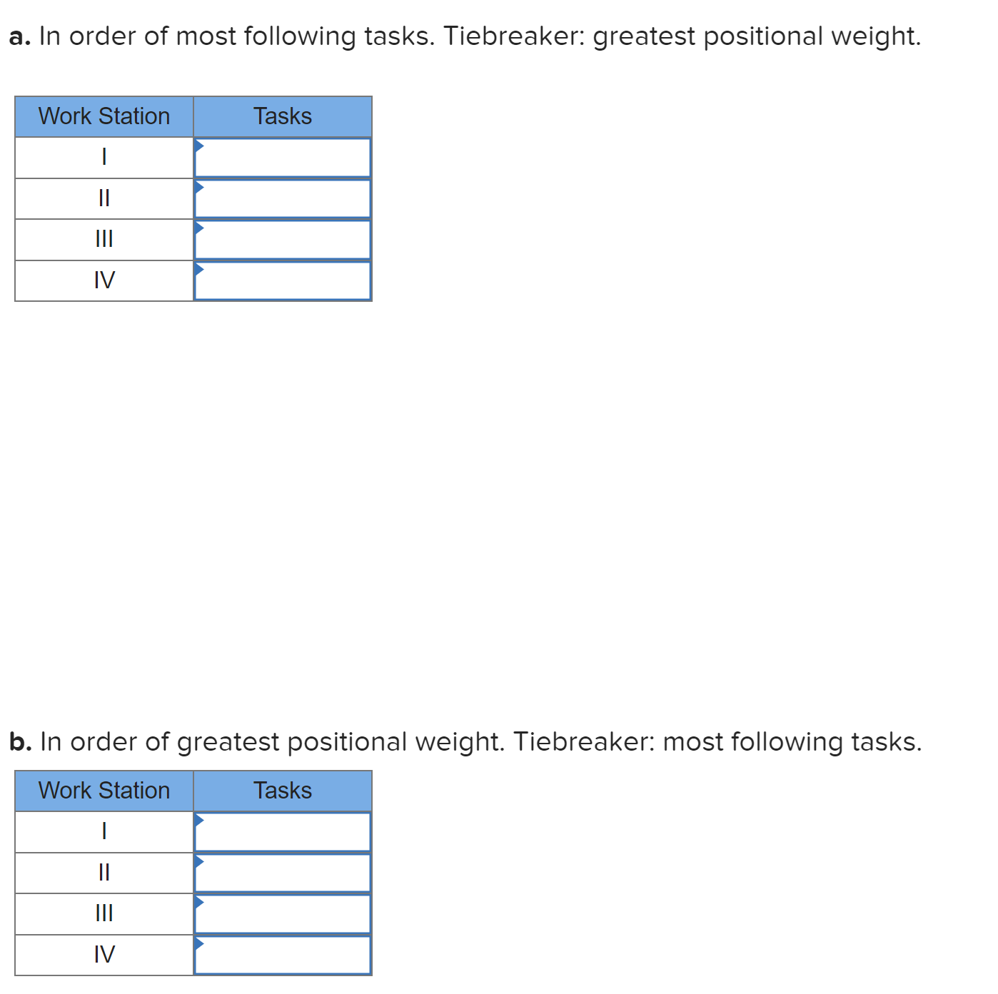 A manager wants to assign tasks to workstations as efficiently as possible