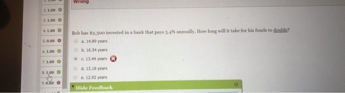  Wrong 2. 1.00 O 3. 1.00 C 4.1.00 5.0.00 C 6.