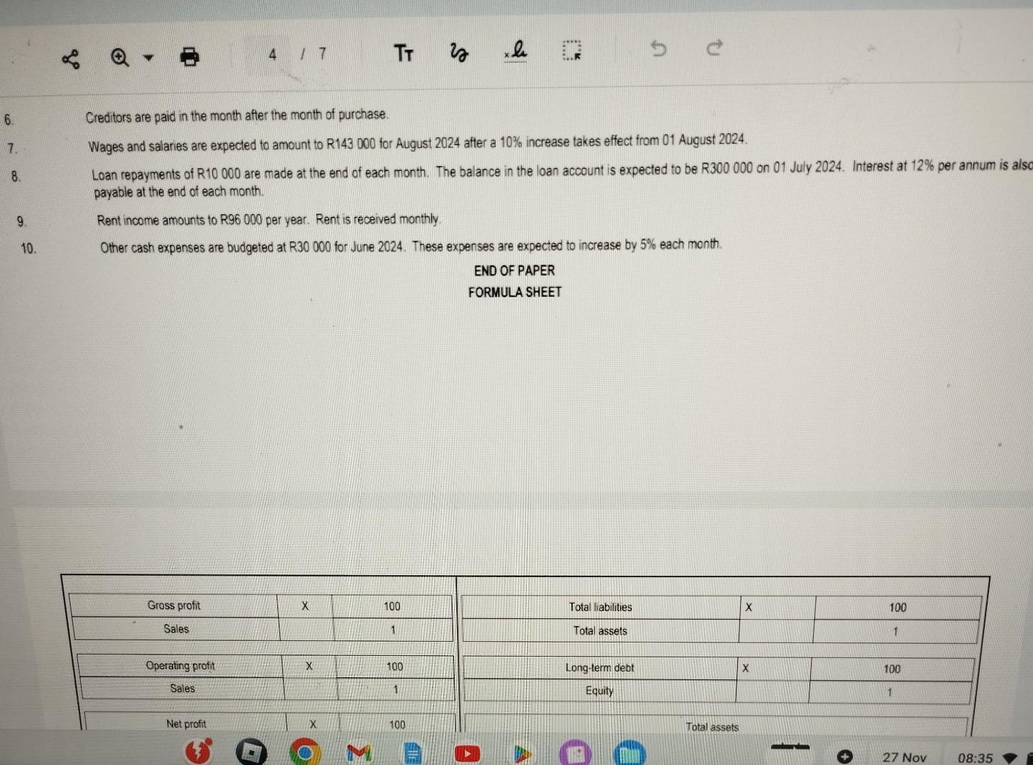 July and August 2024 : 5.1 Debtors Collection Schedule 52 Cash Budget.