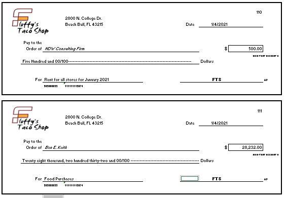 Record the payments for the January checks written. Begin with check #110.