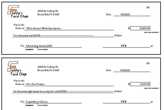 account Account name $ Cash $ 110 lufty's 2800 N. College Dr.
