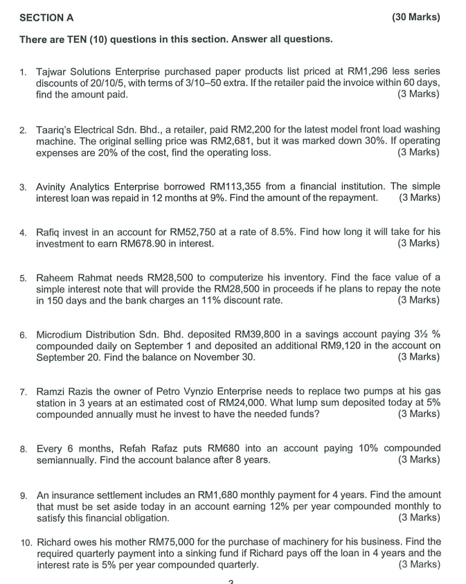  SECTION A (30 Marks) There are TEN (10) questions in this