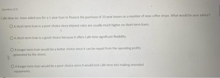 shops. What would be your advice? A short-term loan is a poor