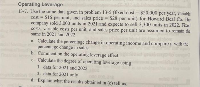  13-7. Use the same data given in problem 135 (fixed cost