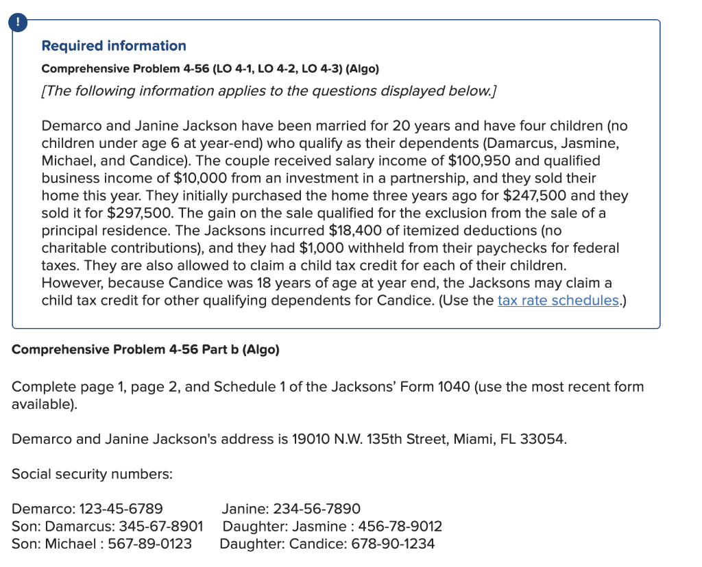 Schedule 1 under 2021 rules. Required information Comprehensive Problem 4-56 (LO