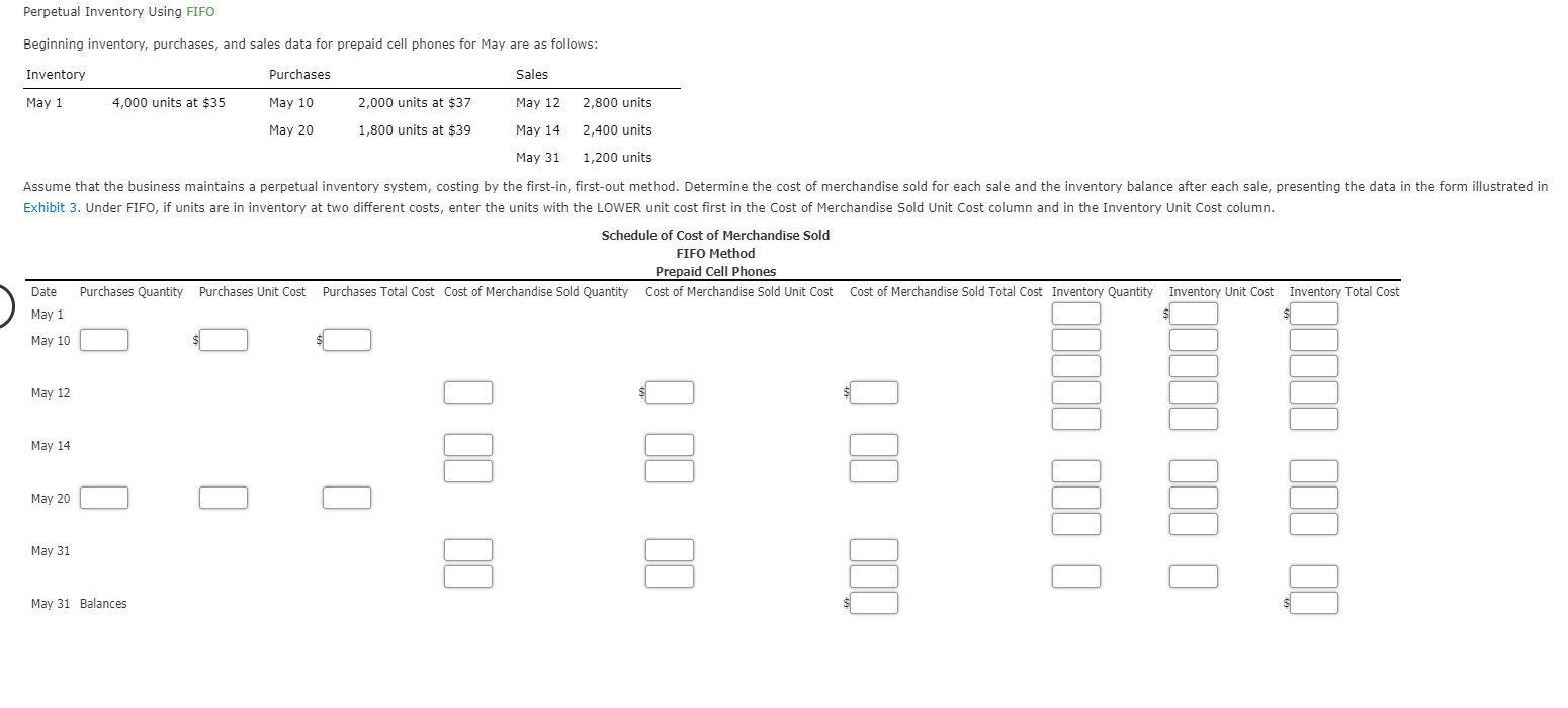  Perpetual Inventory Using FIFO Beginning inventory, purchases, and sales data for