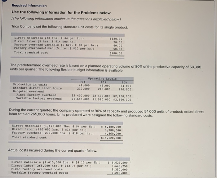  Required information Use the following information for the Problems below. (The