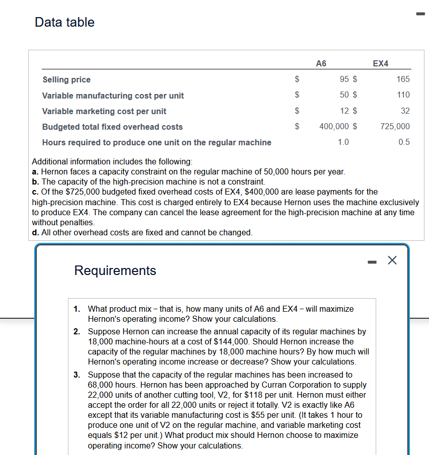 two types of tools: A6, a regular cutting tool, and EX4, a