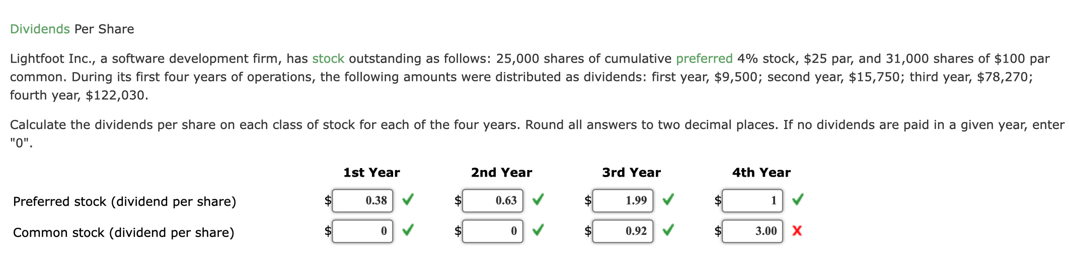  Show all steps please! Dividends Per Share Lightfoot Inc., a software