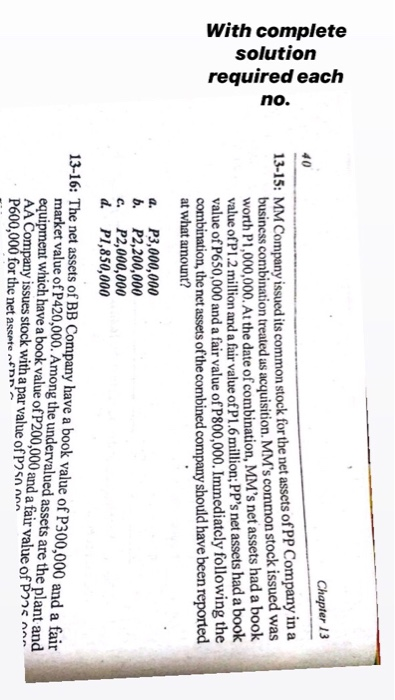  With complete solution required each no. 40 Chapter 13 13-15: MM