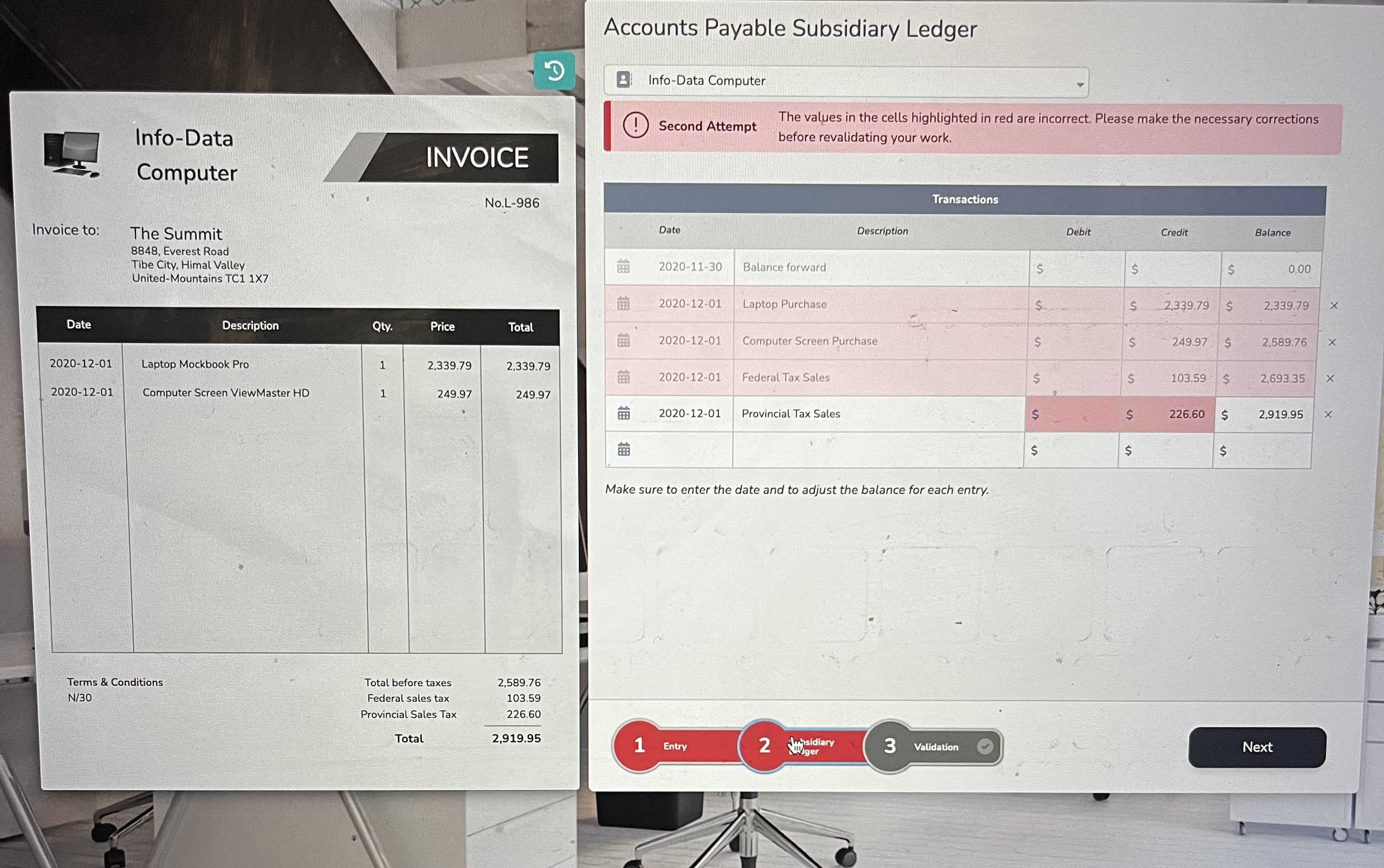 Accounts Payable Subsidiary Ledger Info-Data Computer Second Attempt The values in the