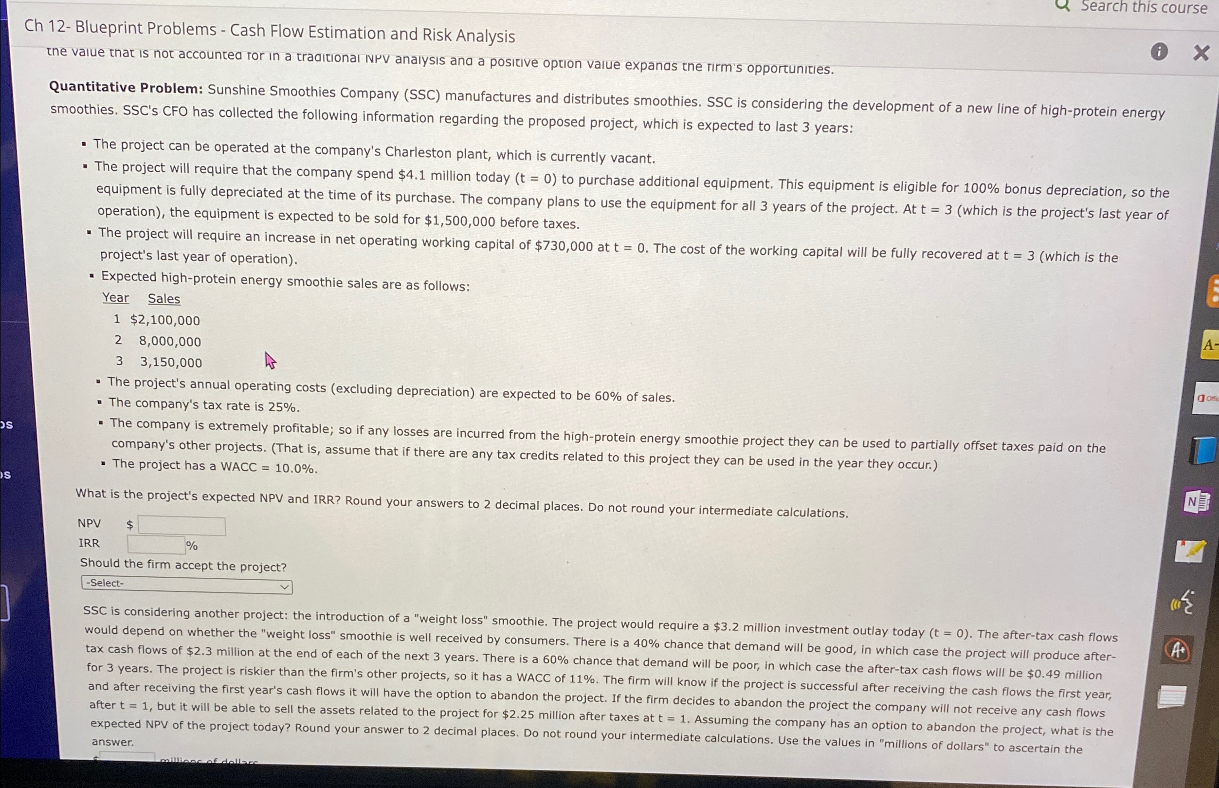  Search this course Ch 12- Blueprint Problems - Cash Flow Estimation