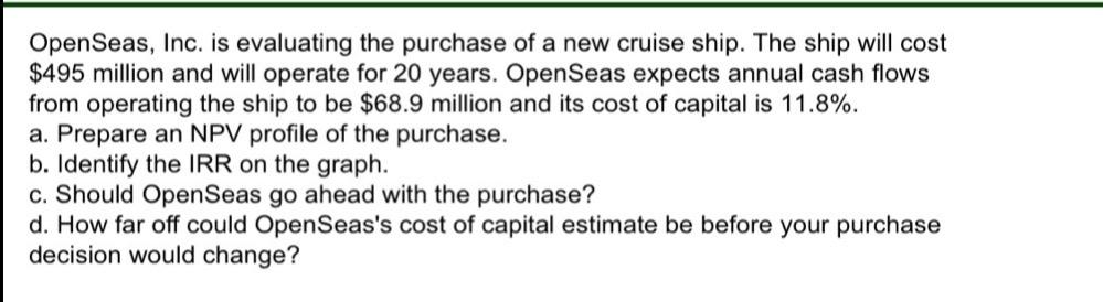  Not using excel to solve plz just equations ! OpenSeas, Inc.