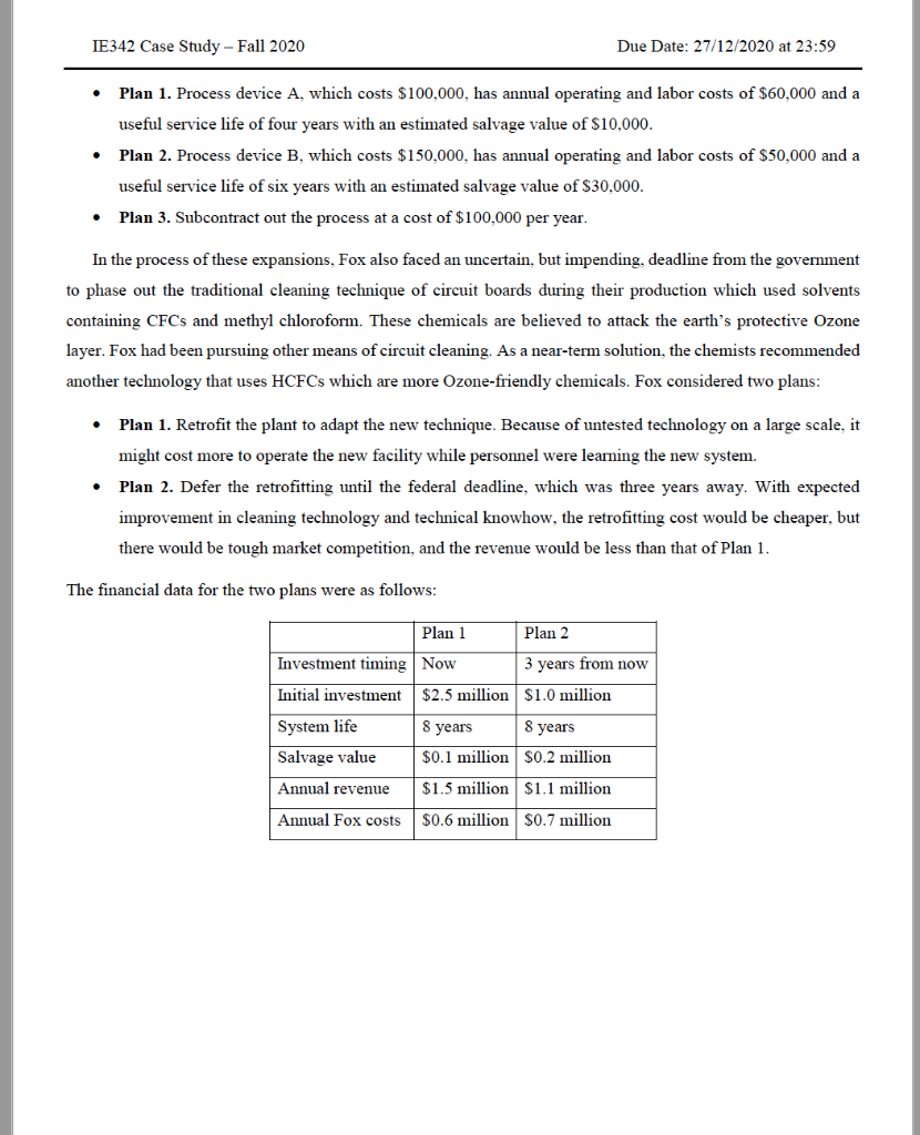 IE342 Case Study - Fall 2020 Due Date: 27/12/2020 at 23:59