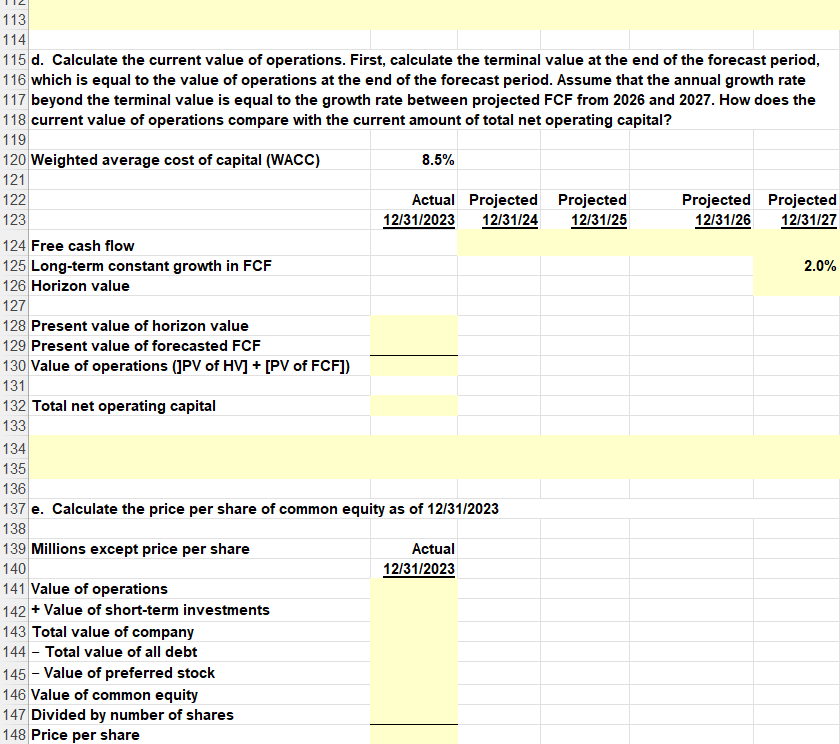  Please answer questions D and E shown in the excel sheet,
