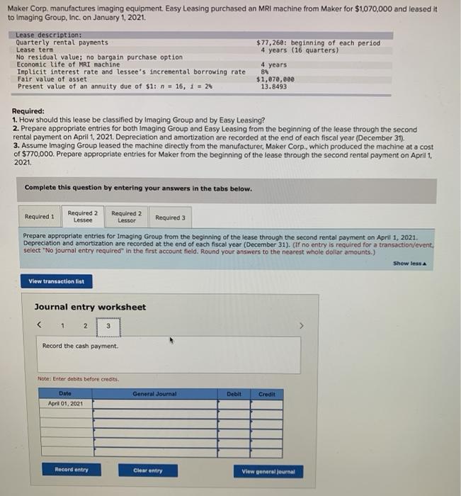January 1 2021. Lease description: Quarterly rental payments Lease term No residual