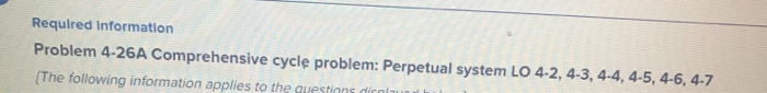  Required Information Problem 4-26A Comprehensive cycle problem: Perpetual system LO 4-2,
