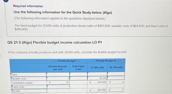  Required information Use the following information for the Quick Study below.