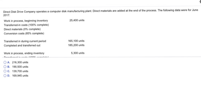  Direct Disk Drive Company operates a computer disk manufacturing plant. Direct