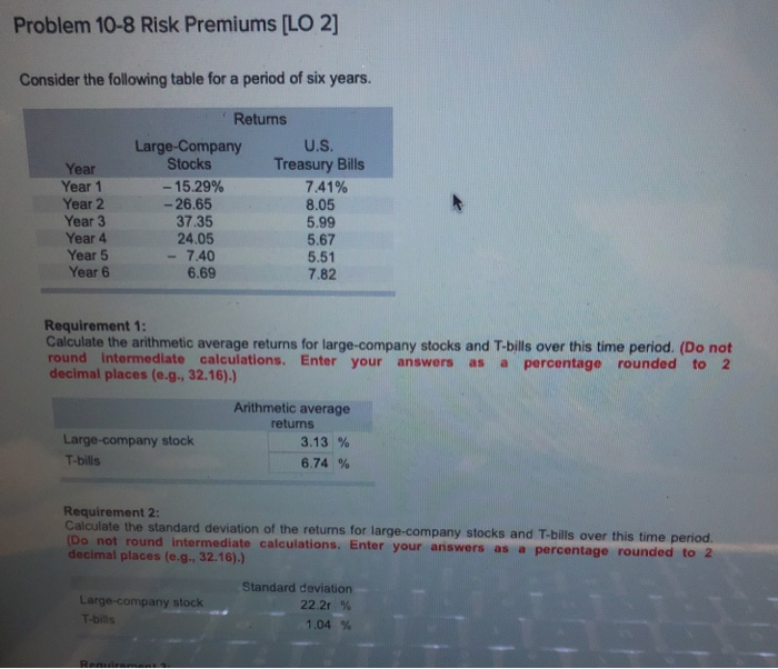  Problem 10-8 Risk Premiums [LO 2] Consider the following table for