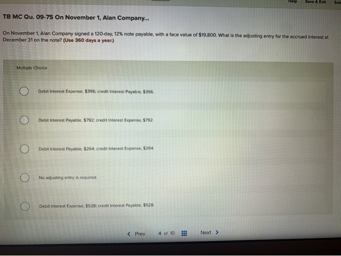  Help Save & Exit Sub TB MC Qu. 09-75 On November