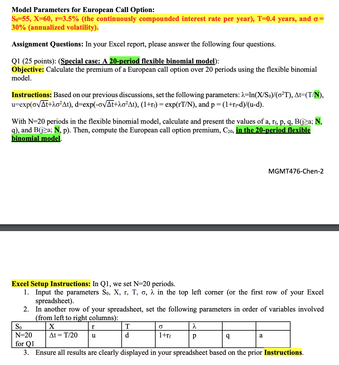  Model Parameters for European Call Option: S0=55,x=60,r=3.5%(the continuously compounded interest rate