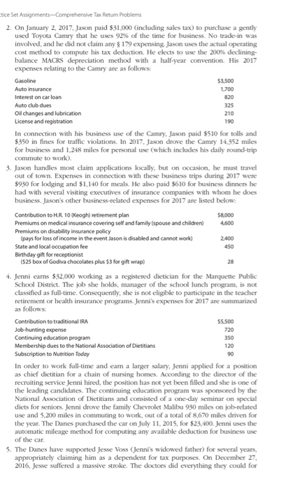 Thanks! Practice Set Assignments Comprehensive Tax Return Problem:s PROBLEM 1 Jason R.