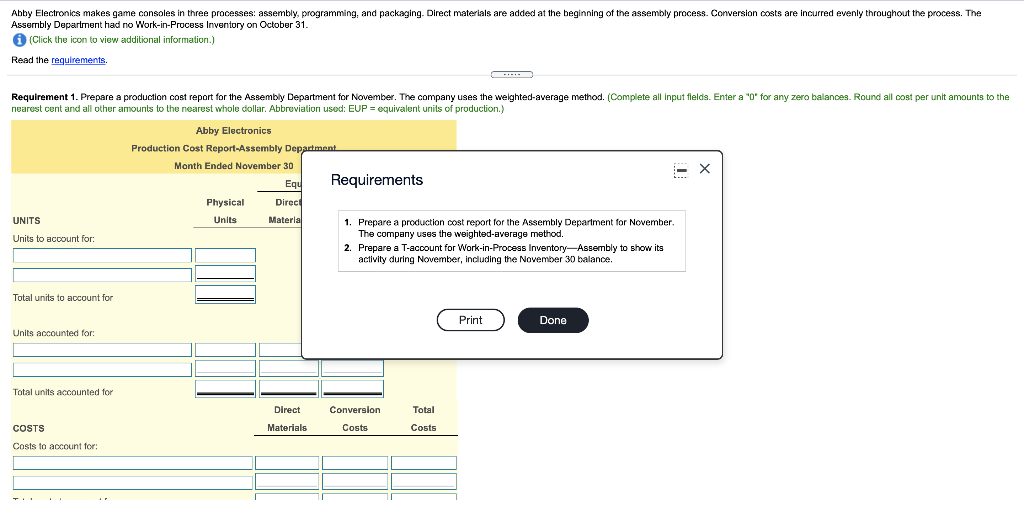 Conversion costs are incurred evenly throughout the process. The Assembly Department had