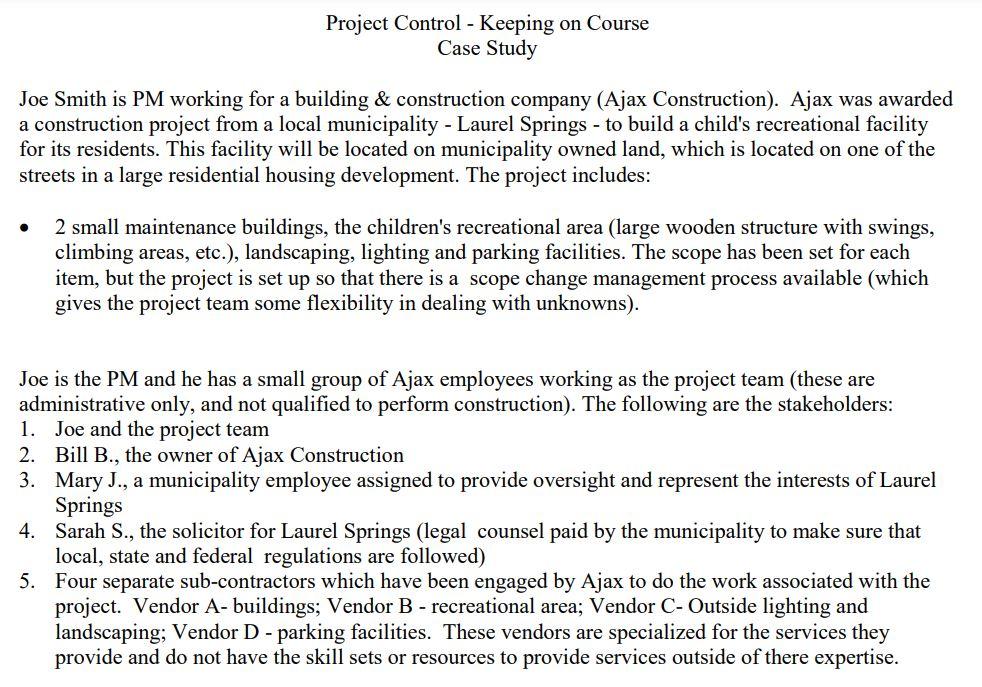 M14 Writting Project Control - Keeping on Course Case Study Joe Smith