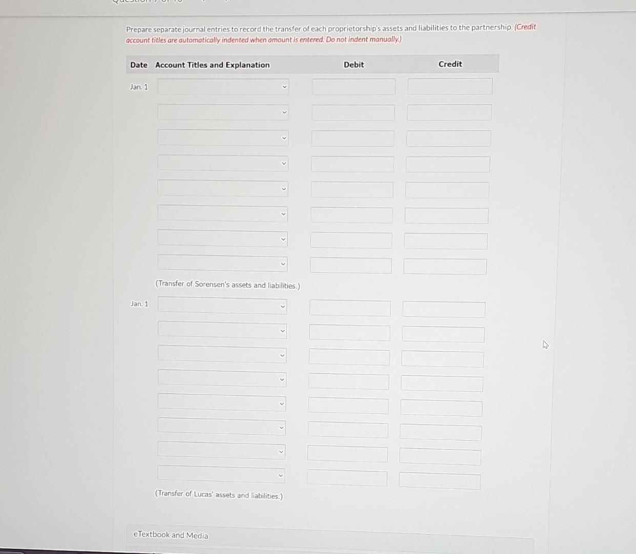 two proprietorships on January 1, 2022, are presented below. Sorensen and Lucas