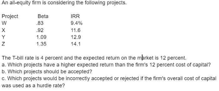 no excel pls. show formulas and step by step An all-equity firm