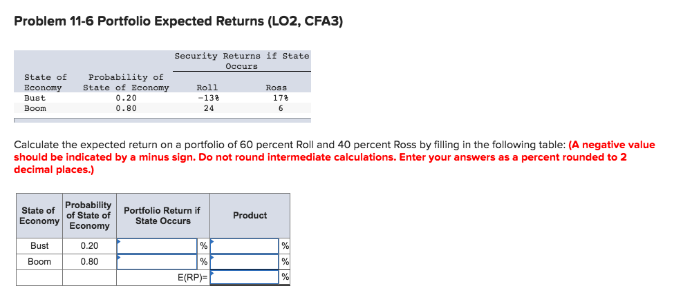 State of Economy Bust Boom Probability of State of Economy 0.40 0.60