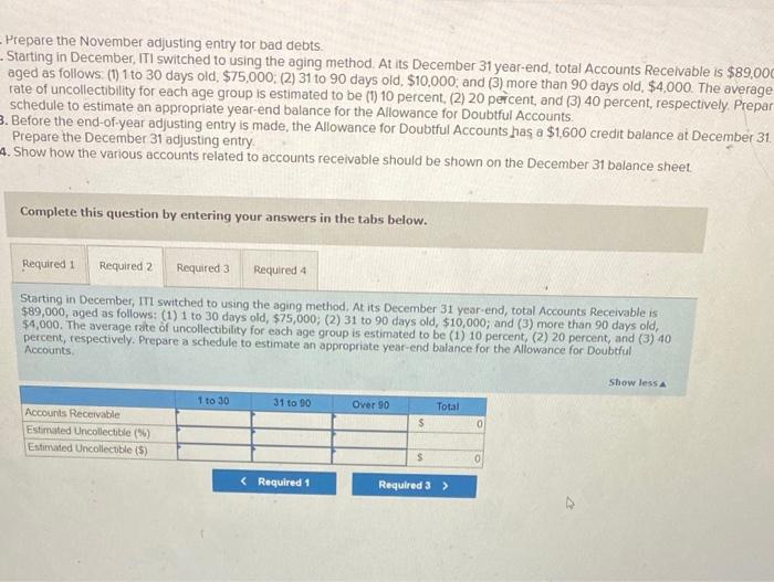 December 31 year-end, total Accounts Receivable is $89.000, aged as follows: (1)