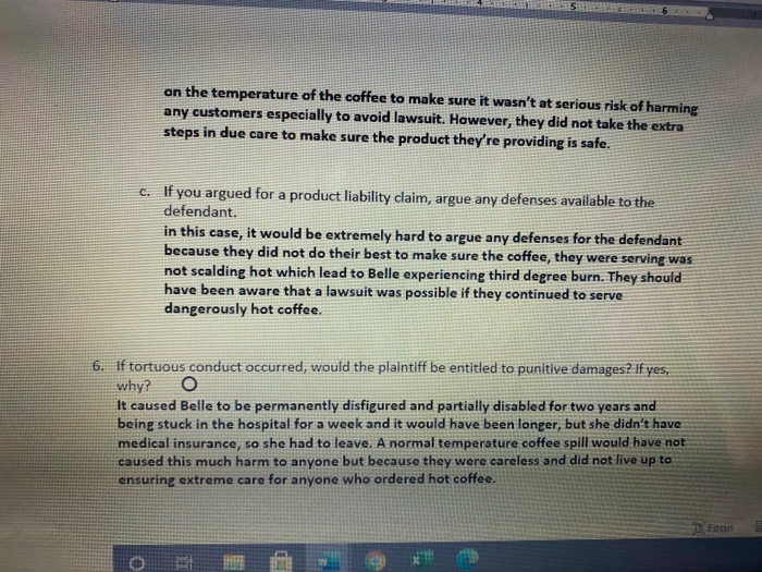 these questions in the format required? Class 2 Tort and Product Liability