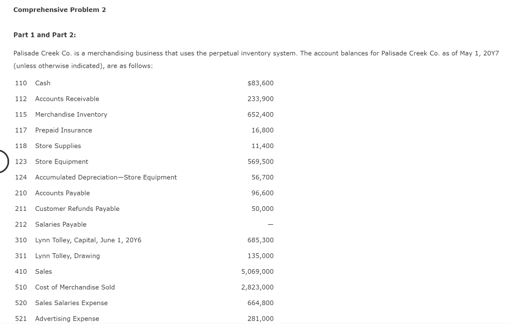 Comprehensive Problem 2 Part 1 and Part 2: Palisade Creek Co.