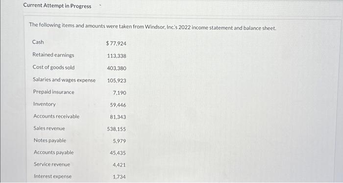  Current Attempt in Progress The following items and amounts were taken
