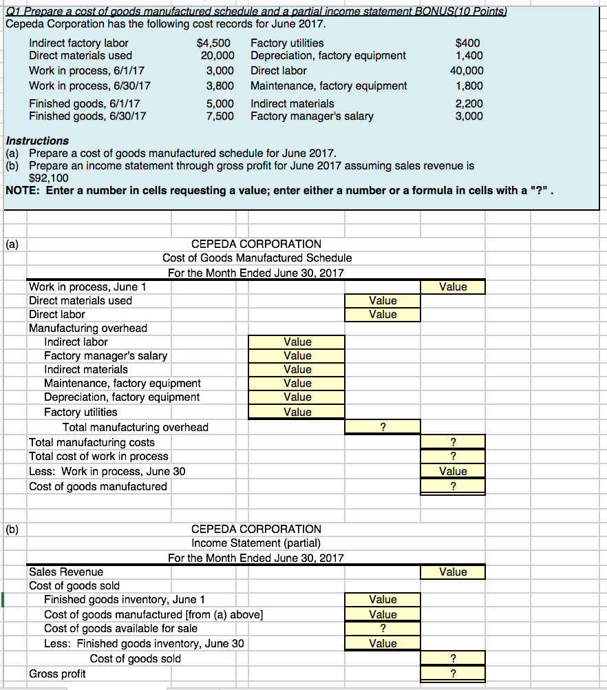 PLEASE SHOW NESSESARRY EXCEL FORMULAS NEXT TO OR SOMEWHERE ON ANSWER. Cepeda