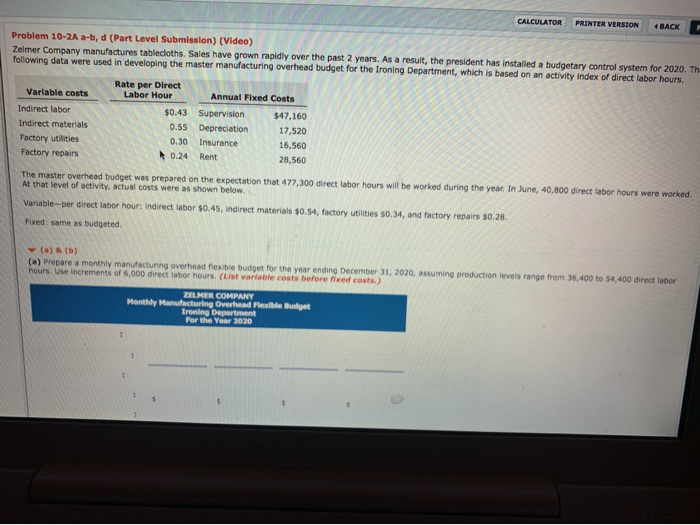  CALCULATOR PRINTER VERSION BACK Problem 10-2A a-b, d (Part Level Submission)