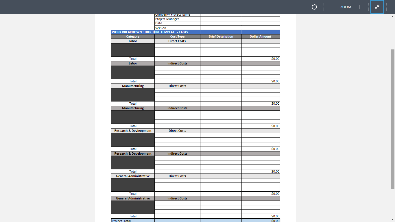  Crate a Work Breakdown Structure (WBS) sheet using the project information