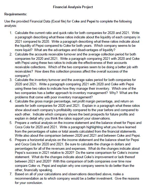  Financial Analysis Project Requirements: Use the provided Financial Data (Excel file)