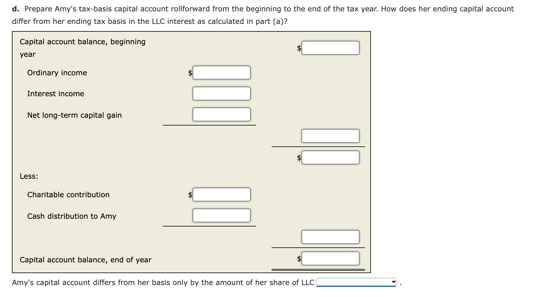 using tax rules (rather than GAAP). Amy is a managing member of