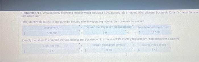 need help in requirement 5 finding the desired gross profit per box.