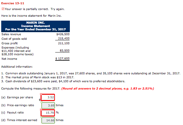 Please correct the wrong answer for in Exercise 13-11 Your answer is