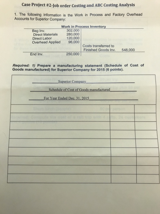  Case Project #2-Job order costing and ABC Costing Analysis 1. The