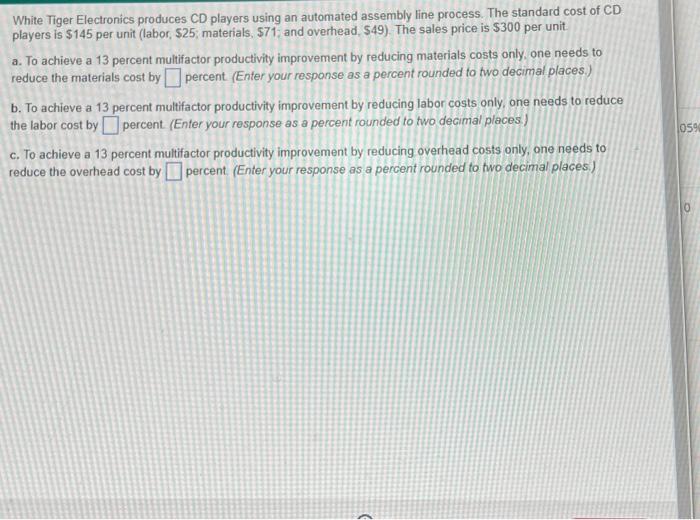  White Tiger Electronics produces CD players using an automated assembly line