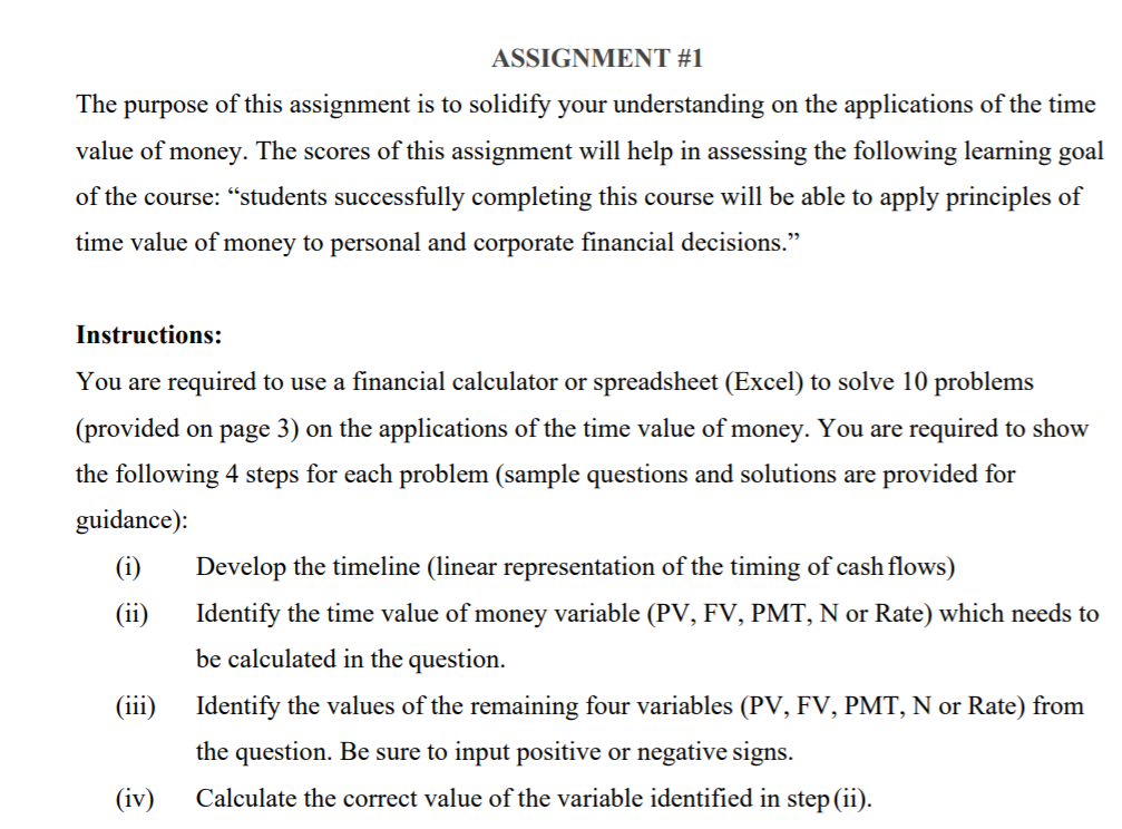 ASSIGNMENT #1 The purpose of this assignment is to solidify your