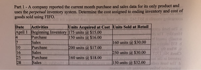 Part 1 - A company reported the current month purchase and